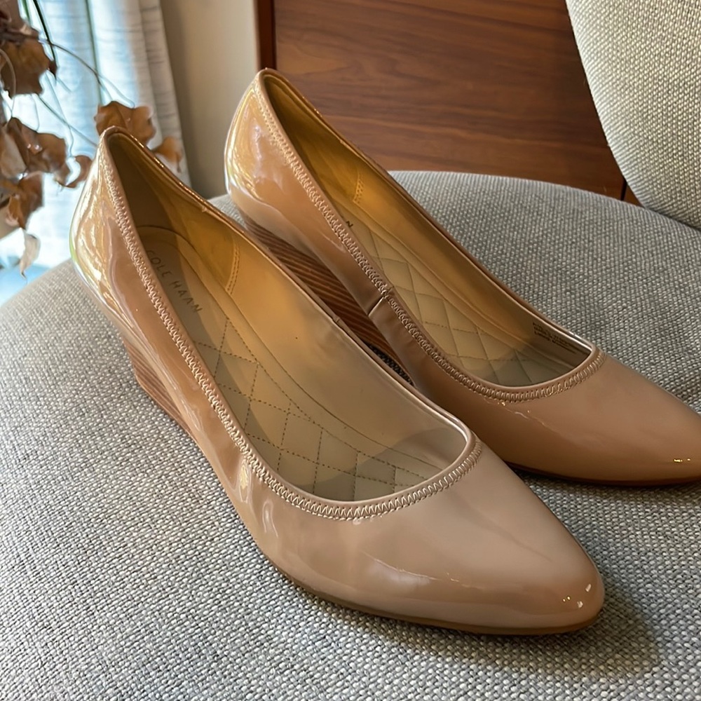Cole Haan Tali patent nude wedge